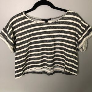 Striped Crop Top Forever 21 Soft Grey White